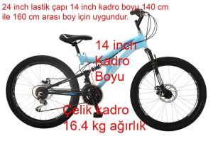 Salcano Hector 24 MD 24 Jant Disk Fren Çift Amortisörlü Bisiklet (140 ile 160 cm arası boy) Açık Mavi Gri Mavi