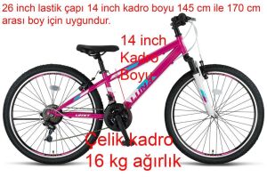 Ümit Luna 26 Jant Kadın Bisikleti 2669 (145-170 cm arası boy) Pembe Turkuaz