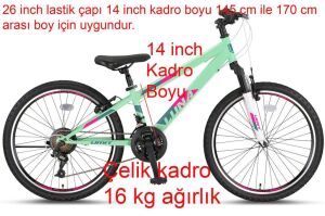 Ümit Luna 26 Jant Kadın Bisikleti 2669 (145-170 cm arası boy) Mint Pembe