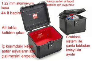 GIVI ALP44 Alpina Motosiklet Çantası Alüminyum 44 Lt Keçe İç Astar Alüminyum Siyah