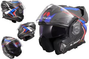 LS2 Advant X Karbon Future 2 Çene Açılır Hafif Motosiklet Kaskı ECE 22.06 sertifikalı Beyaz Mavi - LARGE
