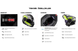 LS2 Scope 2 Duria Çene Açılır Motosiklet Kaskı ECE 22.06 sertifikalı dahili güneş vizörü Gri Neon Sarı - LARGE