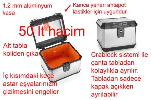 Kappa KMX500 Motosiklet Çantası Alüminyum 50 Lt Keçe İç Astar Alüminyum Gri