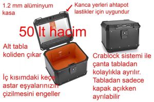 Kappa KMX500 Motosiklet Çantası Alüminyum 50 Lt Keçe İç Astar Alüminyum Siyah