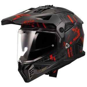 LS2 Pioneer 2 Crazy Kapalı Motosiklet Kaskı Kpa Kabuk Güneş Vizörlü Ece 22.06 - Alc Motosiklet Mat Siyah Gri Kırmızı - LARGE