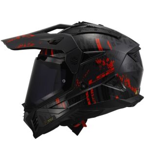 LS2 Pioneer 2 Crazy Kapalı Motosiklet Kaskı Kpa Kabuk Güneş Vizörlü Ece 22.06 - Alc Motosiklet Mat Siyah Gri Kırmızı - LARGE