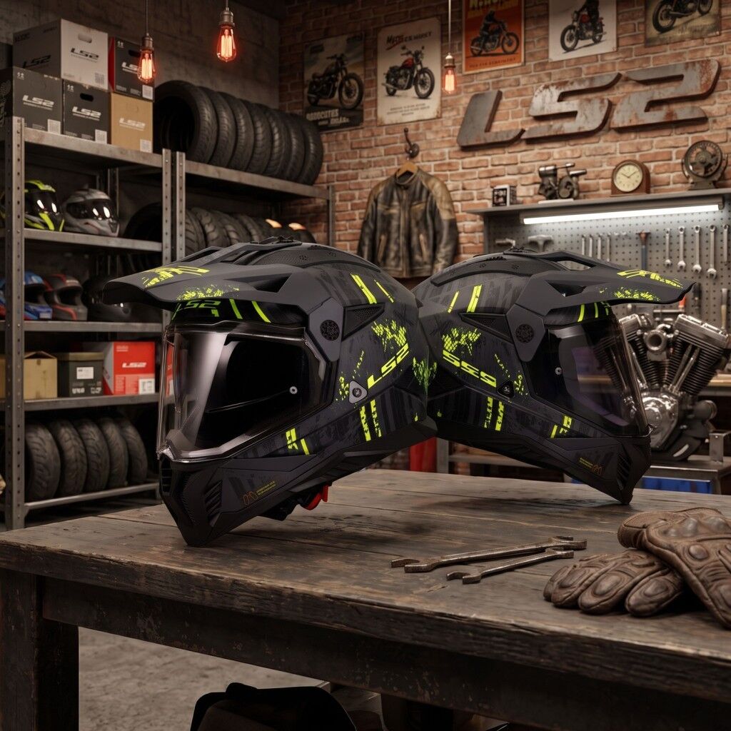 LS2 Pioneer 2 Crazy Kapalı Motosiklet Kaskı Kpa Kabuk Güneş Vizörlü Ece 22.06 - Alc Motosiklet Mat Siyah Gri Neon Sarı - LARGE