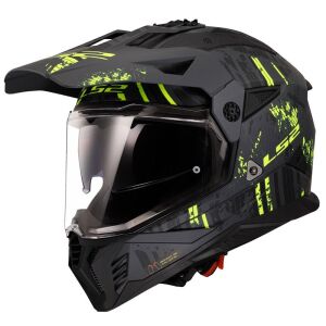 LS2 Pioneer 2 Crazy Kapalı Motosiklet Kaskı Kpa Kabuk Güneş Vizörlü Ece 22.06 - Alc Motosiklet Mat Siyah Gri Neon Sarı - LARGE
