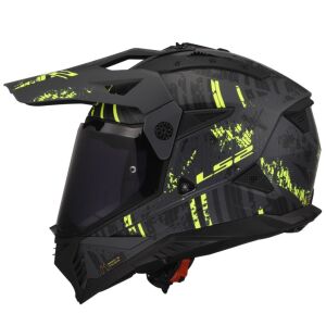 LS2 Pioneer 2 Crazy Kapalı Motosiklet Kaskı Kpa Kabuk Güneş Vizörlü Ece 22.06 - Alc Motosiklet Mat Siyah Gri Neon Sarı - LARGE