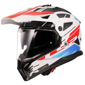 LS2 Pioneer 2 Namib Kapalı Motosiklet Kaskı Kpa Kabuk Güneş Vizörlü Ece 22.06 - Alc Motosiklet Beyaz Mavi Kırmızı - XX LARGE