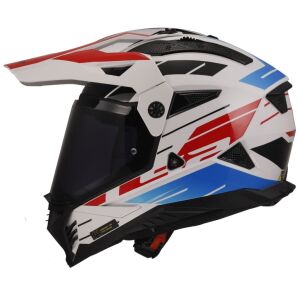 LS2 Pioneer 2 Namib Kapalı Motosiklet Kaskı Kpa Kabuk Güneş Vizörlü Ece 22.06 - Alc Motosiklet Beyaz Mavi Kırmızı - XX LARGE