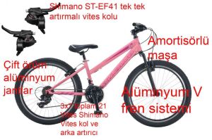 Salcano Lily 24V13 Genç Kız Bisikleti (135 ile 155cm arası boy) Pudra Pembe